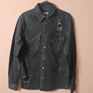 TRIO URBAN Black Distressed Denim Shirt for Men